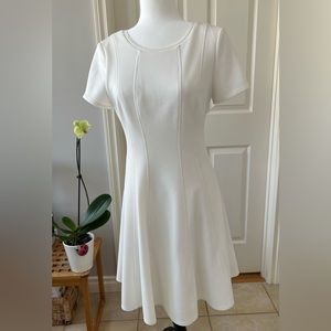 Rebecca Taylor white stretch fit and flare midi dress